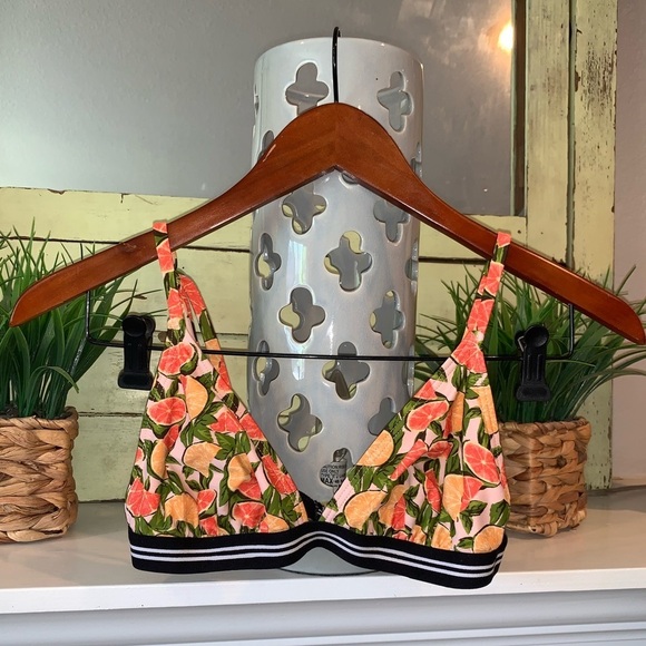 Xhilaration Target Citrus Print Stripe Accent Triangle Bikini Top Size M - Picture 1 of 4